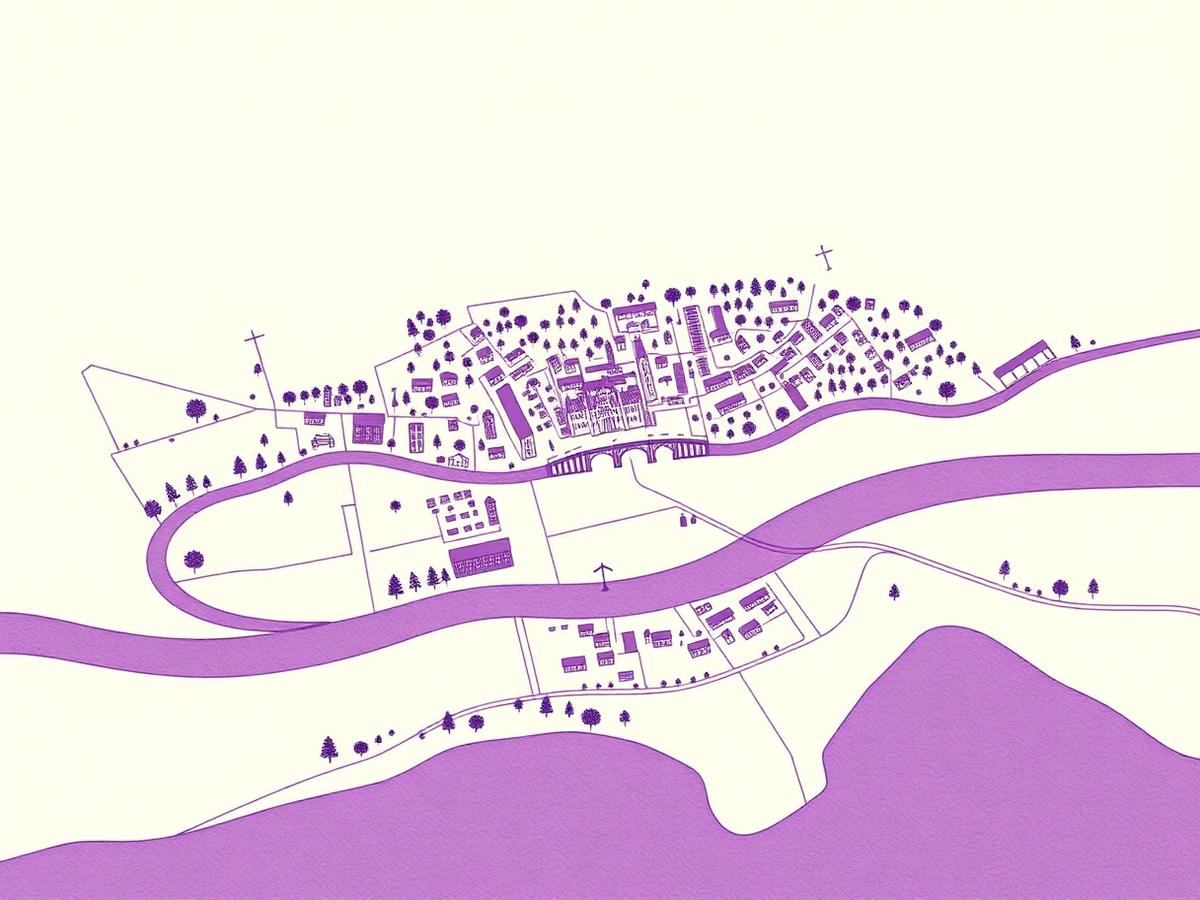 Carte dessinée de la métropole bordelaise, traversée par la Garonne